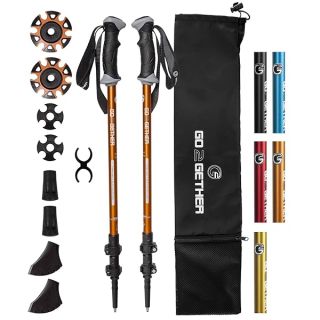 G2 Trekking Hiking Poles Telescopic/Aluminum Alloy/Comfort Handle/Auto-Adjustable Strap/Quick Flip Lock/Snow Baskets Attached (Pack of 2 Poles) (Orange & Black)