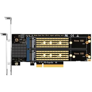 GLOTRENDS PA21 Dual M.2 NVMe to PCIe 4.0 X8 Adapter Without PCIe Bifurcation Function, Support 22110/2280/2260/2242/2230 Size (PCIe Bifurcation Motherboard is Required)