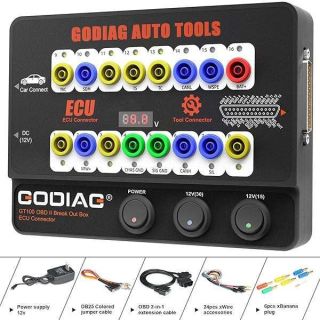 GODIAG GT100 Automotive Tools OBD II Breakout Box ECU Connector with OBD Main Line & Multi-Function Jumper for Check Engine, Support LED Indicator and Lookup