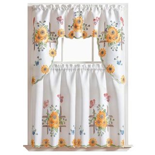 GOHD 3pcs Farmhouse Kitchen Cafe Curtain Set Air Brushed by Hand of Sunflower and Butterfly Design on Thick Satin Fabric (Swag and 36 inches Tiers Set)