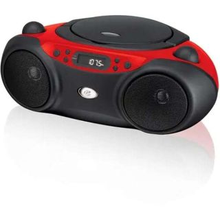 GPX Portable CD Boombox with AM/FM Radio & MP3 Line In - Red/Black | Top-Loading Music Player