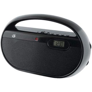 GPX R602B Portable AM/FM Radio with Digital Clock & Line Input - Compact Black Design