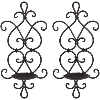 GUSUWOD Set of 2 Metal Scroll & Hearts Wall Sconce Candle Holders, Black…