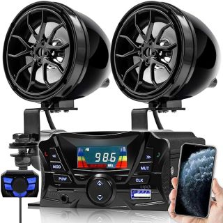 GoHawk TS3 Gen.3 Motorcycle Weatherproof Bluetooth Speakers 7/8-1.25 in. Handlebar Mount MP3 Music Player Sound Audio Stereo Amplifier System ATV UTV w/AUX, USB, Micro SD, FM Radio, 2-Speaker