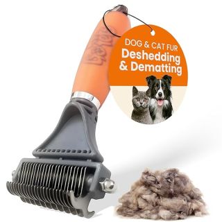 GoPets 2-Sided Deshedding & Dematting Comb for Dogs, Cat Grooming Brush, Undercoat Brush for Mats, Tangles, & Shedding, Stainless Steel Blades, Ergonomic Handle, Ideal for All Breeds & Coat Types