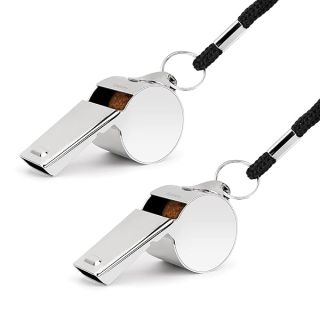 Golvery Metal Referee, Coach Whistle - Stainless Steel - Extra Loud Whistle with Lanyard for School Sports, Soccer, Football, Basketball and Lifeguard Protection etc (Silver-2pcs)