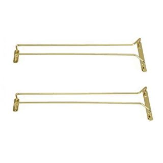 Great Credentials Set of 2-16-Inch Long, Wine Glass Rack, Wire Hanging Rack, Wine Glass Hanging Rack, Wire Wine Glass Hanger Rack, Stemware Rack, Under Cabinet, Brass Finish (Brass)