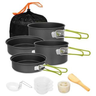 Gutsdoor Camping Cookware Set Camping Gear Campfire Utensils Non-Stick Cooking Equipment Lightweight Stackable Pot Pan Bowls with Storage Bag for Outdoor Hiking (11 Piece/Set)