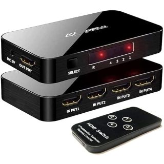 HDMI Switch 4X1, 4K Ultra HD HDMI Switcher Support HDMI 2.0 HDCP 2.2, 3D, 1080P, 4Kx2k@60Hz (IR Remote Control)