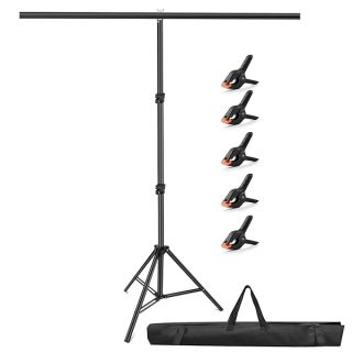 HEMMOTOP Portable T Shape Backdrop Stand 7x5 ft, Adjustable Green Screen Stand only, Photo Background Support Stand with 5 Clip Clamps and Carry Bag for Video Studio Parties Photoshoot