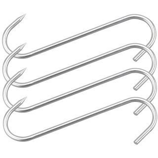 HONSHEN 10" Meat Hooks,8mm Heavy Duty S-Hooks Stainless Steel Meat Processing Butcher Hook 4Pack