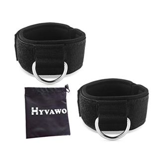 HYVAWO Ankle Straps Neoprene Padded Fitness Wrist Cuffs with D Ring High Strength Exercises Gym Pulley Strap for Cable Machines (Black 2 Pack)