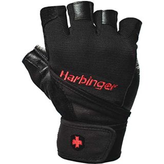 Harbinger Pro Wristwrap Weightlifting Gloves with Vented Cushioned Leather Palm (Pair), X-Large, Black