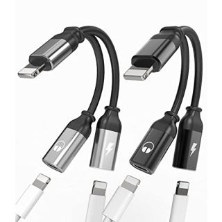 Dual Lightning Headphone Adapter for iPhone - 2 Pack Audio & Charge Splitter for iPhone 13, 12, 11 Pro Max, XS, SE, 7, 8 Plus