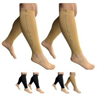 HealthyNees Footless 15-20 mmHg Zipper Compression Leg Calf Shin Sleeve 2 Pairs (Beige Combo, 2X-Large)