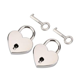 Heart Shape Padlock, 2 Pcs Silver Mini Heart-Shaped Padlock Key Metal Lock for Luggage Diary Book Jewelry Box