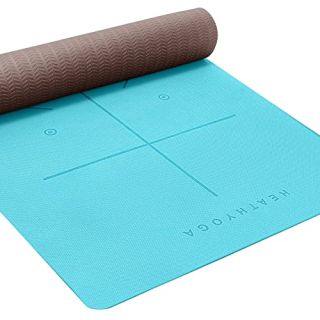 Heathyoga Eco Friendly Non Slip Yoga Mat, Body Alignment System, SGS Certified TPE Material - Textured Non Slip Surface and Optimal Cushioning,72"x 26" Thickness 1/4"