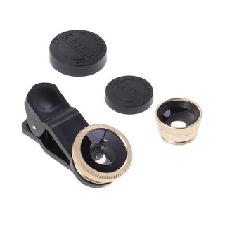 Hemobllo Portable Cell Phone Camera Lens Super Wide Angle Lens Macro Lens Fisheye Lens Clip on 3 in 1 Mobile Phone Lens Compatible for iPhone 6S/7/8/X (Golden)