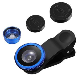 Hemobllo Portable Cell Phone Camera Lens Super Wide Angle Lens Macro Lens Fisheye Lens Clip on 3 in 1 Mobile Phone Lens Compatible for iPhone 6S/7/8/X (Blue)