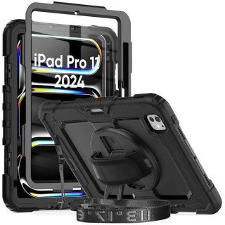 Herize iPad Pro 11 Inch Case 2024 with Screen Protector Pen Holder | iPad Pro 11 5th Generation Case | Three Layer Shockproof Defender Protective Cover W/Stand Hand Strap for iPad A2836/A2837 | Black