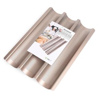 Hesanzol Baguette Pans for Baking 15" x 11", Carbon Steel 3 Loaf Nonstick Baguette Baking Tray for French & Italian Perforated French Bread Pan