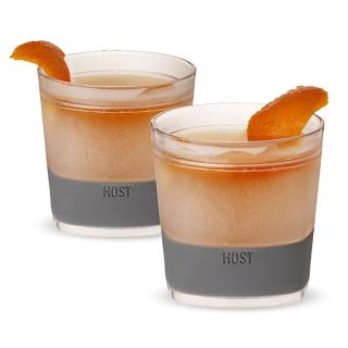 Host Freeze Cooling cups set of 2, Old Fashioned Glass with Silicone band for Bourbon, Scotch, and Whiskey, Whisky Gifts for Men, Grey