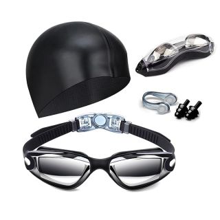 Hurdilen Swim Goggles Swimming Goggles No Leaking with Nose Clip, Earplugs, Swim Cap and Case for Men Women