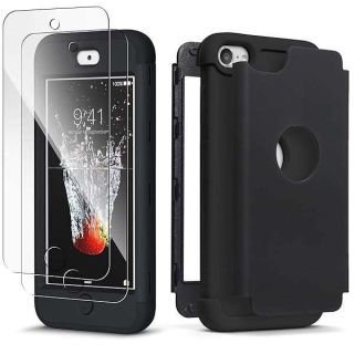 IDWELL iPod Touch 7th Generation Case with 2 Screen Protector, Three Layer Series Heavy Duty Protection Shockproof High Impact Protective Case for iPod Touch 5/6/7th Generation, Black