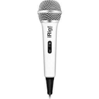 IK Multimedia iRig Voice karaoke microphone, portable & durable thermoplastic, 3.5mm jack and on/off switch and headphone output, for iPhone, iPad, iPod touch, Android devices (white)