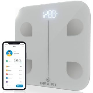 INEVIFIT Smart Body Fat Scale, BMI Highly Accurate Bluetooth Digital Bathroom Body Composition Analyzer. Measures Body Fat, Water, Muscle, Bone Mass & More for Unlimited Users