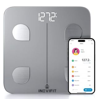 INEVIFIT Smart Body Fat Scale, Highly Accurate Bluetooth Digital Bathroom Body Composition Analyzer, Measures Weight, Body Fat, Water, Muscle, Visceral Fat & Bone Mass for Unlimited Users (Silver)