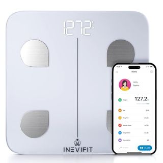 INEVIFIT Smart Body Fat Scale, Highly Accurate Bluetooth Digital Bathroom Body Composition Analyzer, Measures Weight, Body Fat, Water, Muscle, Visceral Fat & Bone Mass for Unlimited Users (White)