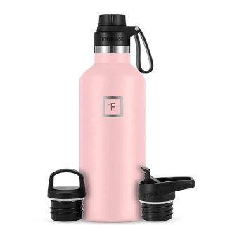 IRON °FLASK Camping & Hiking Hydration Canteens - 3 Lids (Narrow Spout Lid) Leak Proof Vacuum Insulated Stainless Steel - Hot & Cold Double Walled Sports Water Bottle - Rose, 32 Oz