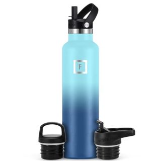 IRON °FLASK Camping & Hiking Hydration Canteens - 3 Lids (Narrow Straw Lid) Leak Proof Vacuum Insulated Stainless Steel - Hot & Cold Double Walled Sports Water Bottle - Blue Waves, 24 Oz