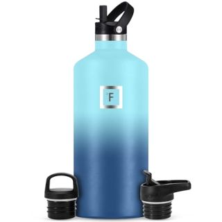 IRON °FLASK Camping & Hiking Hydration Canteens - 3 Lids (Narrow Straw Lid) Leak Proof Vacuum Insulated Stainless Steel - Hot & Cold Double Walled Sports Water Bottle - Blue Waves, 64 Oz