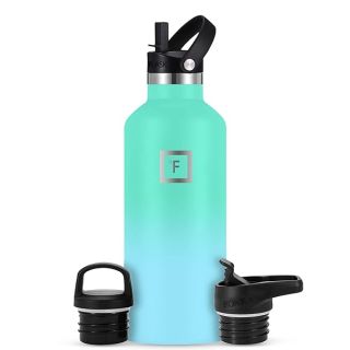 IRON °FLASK Camping & Hiking Hydration Canteens - 3 Lids (Narrow Straw Lid) Leak Proof Vacuum Insulated Stainless Steel - Hot & Cold Double Walled Sports Water Bottle - Sky, 32 Oz