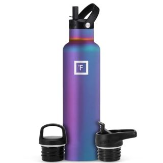 IRON °FLASK Camping & Hiking Hydration Canteens - 3 Lids (Narrow Straw Lid) Leak Proof Vacuum Insulated Stainless Steel - Hot & Cold Double Walled Sports Water Bottle - Day & Night, 24 Oz