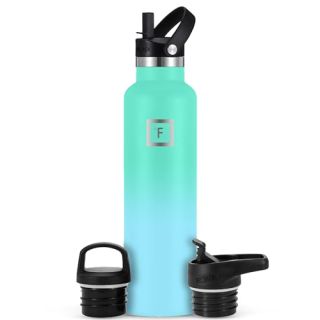 IRON °FLASK Camping & Hiking Hydration Canteens - 3 Lids (Narrow Straw Lid) Leak Proof Vacuum Insulated Stainless Steel - Hot & Cold Double Walled Sports Water Bottle - Sky, 24 Oz