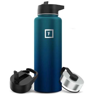 IRON °FLASK Camping & Hiking Hydration Flask with 3 Lids - Stainless Steel, Double Walled & Vacuum Insulated Water Bottle - Leak Proof & BPA Free (Dark Night, Straw - 40 oz)