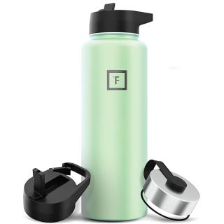 IRON °FLASK Camping & Hiking Hydration Flask with 3 Lids - Stainless Steel, Double Walled & Vacuum Insulated Water Bottle - Leak Proof & BPA Free (Mint, Straw - 40 oz)