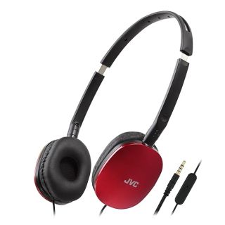 JVC HAS160MR Red Flat Foldable On-Ear Headphones with Remote & Microphone - Colorful, 3.94ft Gold Plated 3.5mm Plug