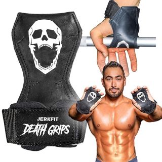 JerkFit Death Grips, Lifting Straps for Deadlifts, Pull Ups, and Heavy Shrugs, with Padded Support, Palm Protection & Increased Grip for Heavy Pull Lifts (Medium)