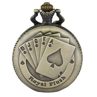 JewelryWe Steampunk Antique Royal Flush Poker Cards Men Women Pocket Watch with 31.5" Chain for Christmas