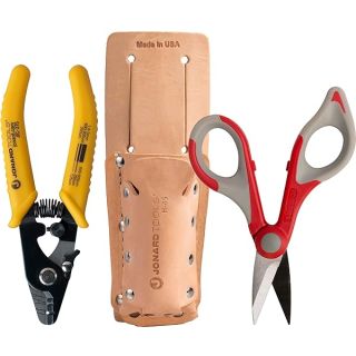 Jonard Tools TK-355 3 Hole Fiber Stripper & Kevlar Shears Scissor Kit, Leather Pouch