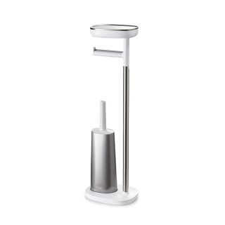 Joseph Joseph 70519 EasyStore Butler Toilet Paper Holder Stand and Flex Toilet Brush with Shelf and Drawer, Stainless Steel