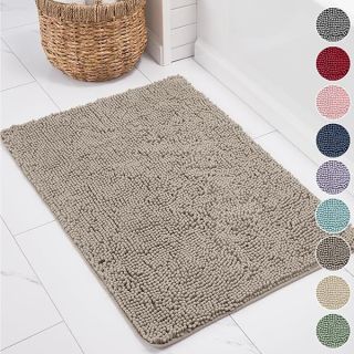 KANGAROO Bathroom Rugs, Chenille Soft Absorbent Bath Rug, Shaggy Shower Mat, Quick Dry Machine Wash Bathmat, Plush Carpet Mats for Tub, Bathtub and Bath Room Home Decor Accessories, 24x17, Beige