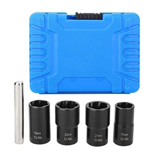 KIMISS 5Pcs Twist Socket Set, Includes 1/2in Drive Lug Nut Remover Tool and 17mm 19mm 21mm 22mm Sockets, Locking Wheel Lug Nut Bolt Stud Extractor Tools Kit