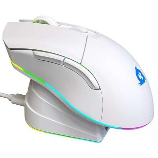 KLIM Blaze Pro Rechargeable Wireless Gaming Mouse with Charging Dock RGB - New 2024 - High-Precision Sensor and Long-Lasting Battery - Up to 6000 DPI - Great PC Gaming Mouse Wireless - White