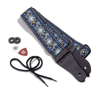 Shop KLIQ Vintage Woven Guitar Strap - '60s Jacquard Hootenanny Style with Free Strap Locks & Picks | Classic Hendrix Blue