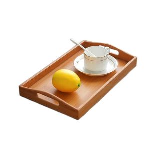 Kework Bamboo Serving Tray with Handles, Tabletop Coffee Tray, Countertop Breakfast Tray, Desktop Tea Tray, Serving Tray Storage Container for Breakfast Coffee Tea Fruit, 12.4 x 7.2 x 1.1 Inch